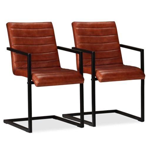 YUOTYRKTEJRSG Retro Dining Chairs Set of 2 Brown Genuine Leather Upholstered with Steel Frame for Kitchen Dining Room Comfortable Seating 110kg Capacity YUOTYRKTEJRSG Retro Dining Chairs Set of 2 Brown Genuine Leather Upholstered with Steel Frame for Kitchen Dining Room Comfortable Seating 110kg Capacity von YUOTYRKTEJRSG