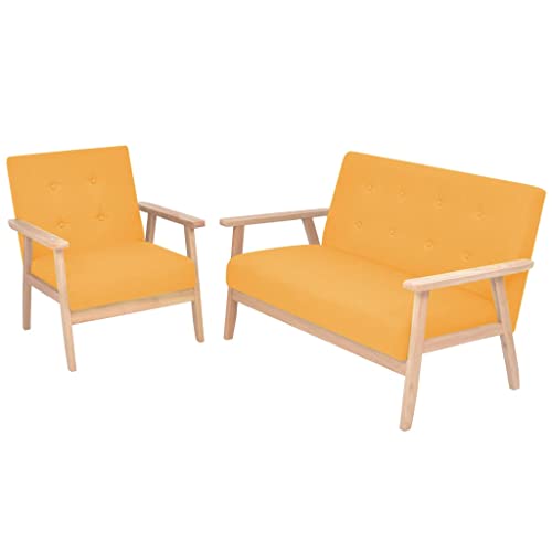 YUOTYRKTEJRSG Scandinavian Sofa Set 2 Piece Yellow Fabric Living Room Furniture with Solid Wood Frame. Comfortable Seating for Relaxing and Entertaining. Includes Armchair and 2-Seater Sofa von YUOTYRKTEJRSG
