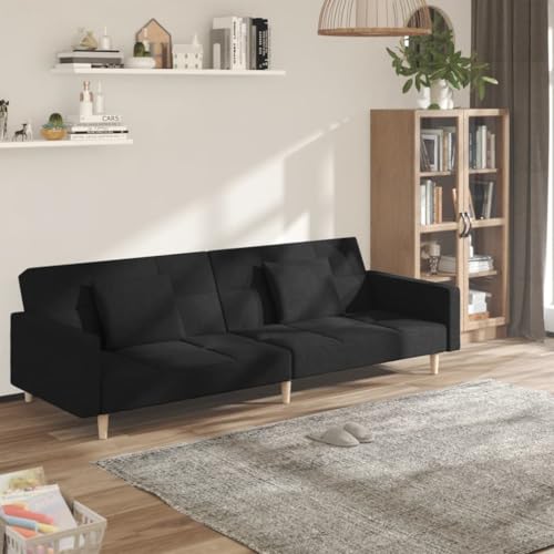 YUOTYRKTEJRSG Schlafsofa 2-Sitzer Bettcouch Gästebett Schwarz Stoff Sofabett mit 2 Kissen für Wohnzimmer und kleine Räume. einfach zusammenklappbar. bequem und platzsparend von YUOTYRKTEJRSG