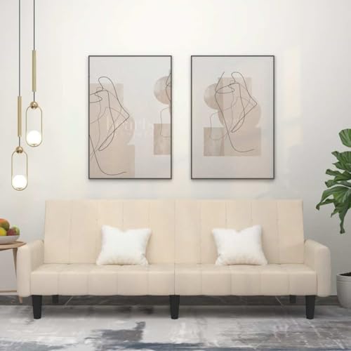 YUOTYRKTEJRSG Schlafsofa 2-Sitzer Creme Samt Sofabett Wohnzimmer Gästezimmer mit 2-in-1 Funktion. Bequemes Samtpolster. Robuster Holzrahmen. Einfache Montage für kleine Räume und Studios von YUOTYRKTEJRSG