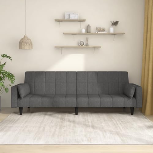 YUOTYRKTEJRSG Schlafsofa 2-Sitzer Dunkelgrau Stoff Sofabett mit 2 Kissen für Wohnzimmer und Gästezimmer. 2-in-1 Funktion. Einfache Umwandlung. Bequemes Sitzgefühl. Robuster Holzrahmen von YUOTYRKTEJRSG