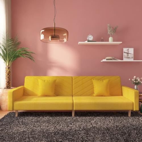 YUOTYRKTEJRSG Schlafsofa 2-Sitzer Gelb Stoff Sofabett mit 2 Kissen. 2-in-1 Funktion für Wohnzimmer und Gästezimmer. Einfach zu Bett umwandeln. Bequem und Stabil von YUOTYRKTEJRSG