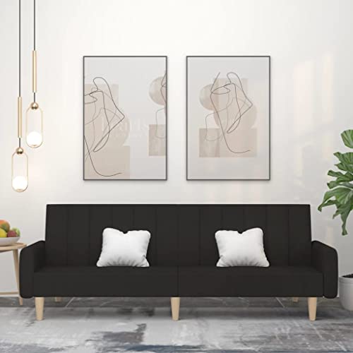 YUOTYRKTEJRSG Schlafsofa 2-Sitzer Schwarz Stoff Sofabett Wohnzimmer Gästebett Klappbett mit 2-in-1 Funktion. Bequemes Sitzgefühl. Stabiler Holzrahmen für kleine Räume und Büro von YUOTYRKTEJRSG