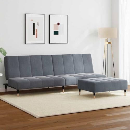 YUOTYRKTEJRSG Schlafsofa 2-Sitzer mit Fußhocker Dunkelgrau Samt Sofabett Gästebett Wohnzimmer Schlafcouch Komfortabel Einfach Umklappbar von YUOTYRKTEJRSG