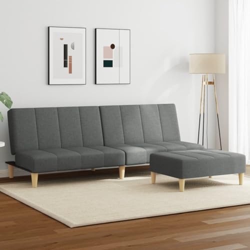 YUOTYRKTEJRSG Schlafsofa 2-Sitzer mit Fußhocker Dunkelgrau Stoff Sofabett Gästebett Wohnzimmer Schlafcouch Komfortabel Einfach Umklappbar von YUOTYRKTEJRSG