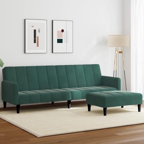 YUOTYRKTEJRSG Schlafsofa 2-Sitzer mit Fußhocker Dunkelgrün Samt Sofabett Gästebett Klappbett für Wohnzimmer Schlafzimmer mit hoher Tragfähigkeit und Samtbezug von YUOTYRKTEJRSG