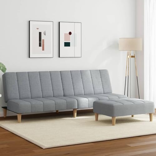 YUOTYRKTEJRSG Schlafsofa 2-Sitzer mit Fußhocker Hellgrau Stoff Sofabett Gästebett Wohnzimmer Schlafcouch Komfortabel Einfach Umwandlung von YUOTYRKTEJRSG