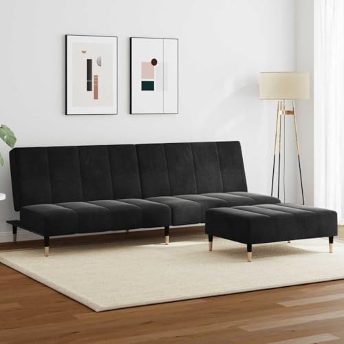 YUOTYRKTEJRSG Schlafsofa 2-Sitzer mit Fußhocker Schwarz Samt Convertible Sofa Bed for Small Spaces Guest Room Living Room Comfortable Velvet Fabric von YUOTYRKTEJRSG