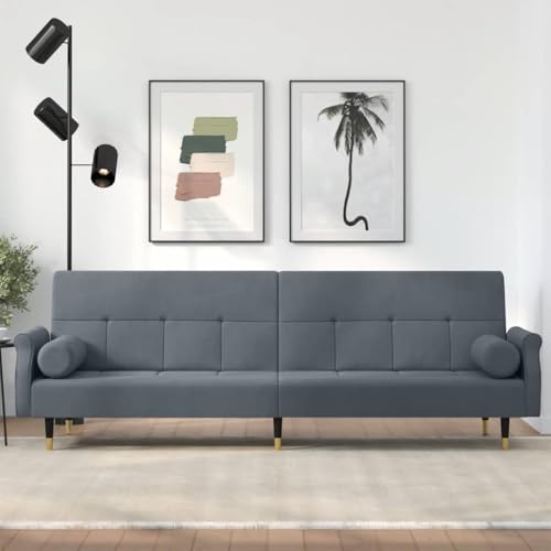 YUOTYRKTEJRSG Schlafsofa Dunkelgrau Samt Bettcouch mit Kissen verstellbare Rückenlehne Gästebett Wohnzimmer Sofa Chesterfield Design Metallfüße YUOTYRKTEJRSG Schlafsofa Dunkelgrau Samt Bettcouch mit Kissen verstellbare Rückenlehne Gästebett Wohnzimmer Sofa Chesterfield Design Metallfüße von YUOTYRKTEJRSG