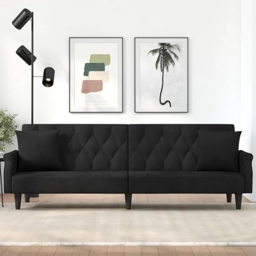 YUOTYRKTEJRSG Schlafsofa mit Armlehnen Schwarz Samt. ausziehbares Gästebett mit Verstellbarer Rückenlehne. luxuriöses Samtsofa für Wohnzimmer und Gästezimmer. bequemes Sitz- und Schlafmöbel von YUOTYRKTEJRSG