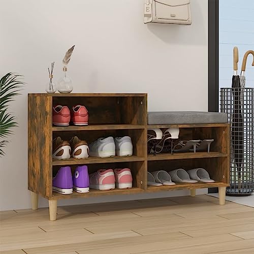 YUOTYRKTEJRSG Schuhregal Räuchereiche 102x36x60 cm Schuhschrank mit 5 Fächern aus Holzwerkstoff & Massivholzbeinen, Staubfreie Aufbewahrung für Schuhe Deko, Stabiles Highboard für Flur & Wohnzimmer von YUOTYRKTEJRSG