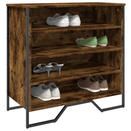 YUOTYRKTEJRSG Schuhregal Räuchereiche 80x38x78 cm Holzwerkstoff Shoe Cabinet with Metal Legs - Sturdy Storage Organizer for Entryway Bedroom Spacious Shoe Rack with Top Seat & Wall Mounting von YUOTYRKTEJRSG