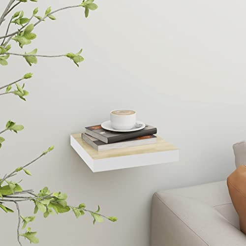YUOTYRKTEJRSG Schweberegal Eichen-Optik und Weiß 23x23,5x3,8 cm MDF Schmale Bücherregale Regal Wand Wall Shelf Regalbretter für Wohnzimmer Küche Arbeitszimmer Schlafzimmer von YUOTYRKTEJRSG