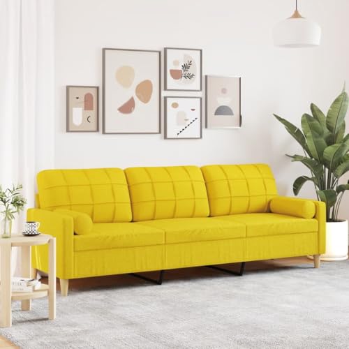 YUOTYRKTEJRSG Sofa 3-Seater with Decorative Cushions Light Yellow 210 cm Fabric. Modern Living Room Furniture with Soft Polyester Upholstery. Comfortable Seating for Relaxing and Entertaining von YUOTYRKTEJRSG