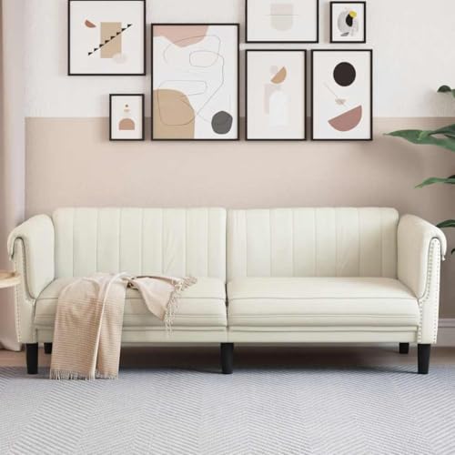 YUOTYRKTEJRSG Sofa 3-Sitzer Creme Samt Velvet 3 Seater Sofa Bed Living Room Furniture with Soft Fabric. Comfortable Seating and Modern Design for Home Decor von YUOTYRKTEJRSG