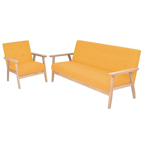 YUOTYRKTEJRSG Sofagarnitur 2-TLG. Stoff Gelb Scandinavian Design Sofa Set with Wood Frame. Soft Polyester Fabric. Comfortable Seating for Living Room Relaxation and Entertainment YUOTYRKTEJRSG Sofagarnitur 2-TLG. Stoff Gelb Scandinavian Design Sofa Set with Wood Frame. Soft Polyester Fabric. Comfortable Seating for Living Room Relaxation and Entertainment von YUOTYRKTEJRSG