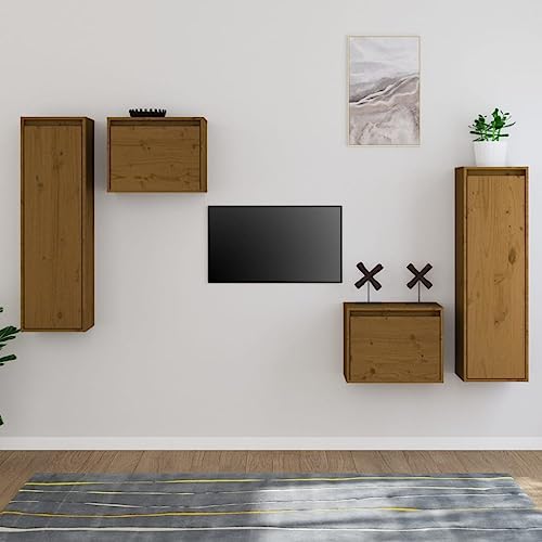 YUOTYRKTEJRSG TV-Schränke 4 STK. Honigbraun Massivholz Kiefer Sideboard Wohnzimmer Wohnwand Lowboard Tv Cabinet for Living Room für Jugendzimmer Gästezimmer Schlafzimmer Wohnzimmer von YUOTYRKTEJRSG