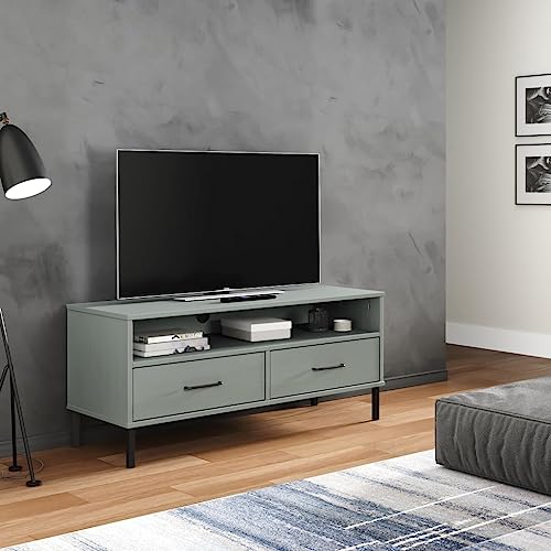 YUOTYRKTEJRSG TV-Schrank Oslo mit Metallbeinen Grau Massivholz Kiefer Fernseher Tisch Modern Fernseher Schrank Tv Regal für Gästezimmer Büro Jugendzimmer Schlafzimmer von YUOTYRKTEJRSG