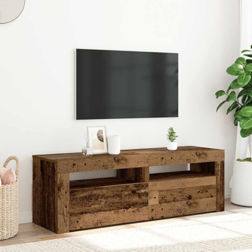 YUOTYRKTEJRSG TV-Schrank mit LED Altholz-Optik 120x35x40 cm Holzwerkstoff Fernseher Tisch Modern Fernsehschrank Tv Tisch Fernseher Schrank für Jugendzimmer Wohnzimmer Büro Schlafzimmer von YUOTYRKTEJRSG