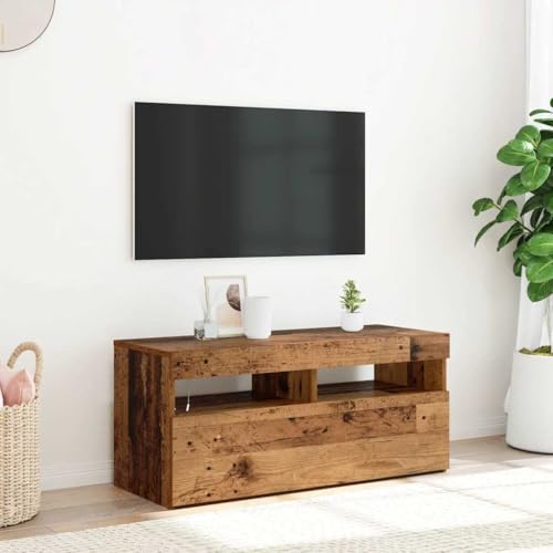 YUOTYRKTEJRSG TV-Schrank mit LED-Leuchten Altholz-Optik 90x35x40 cm Fernsehertisch Wohnwand Wohnzimmer Fernsehschrank Tv Cabinet for Living Room für Jugendzimmer Schlafzimmer Gästezimmer Büro von YUOTYRKTEJRSG