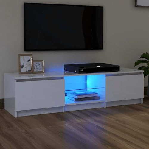 YUOTYRKTEJRSG TV-Schrank mit LED-Leuchten Hochglanz-Weiß 140x40x35,5 cm Sideboard Wohnzimmer Schrank Fernsehschrank Tv Cabinet for Living Room für Büro Gästezimmer Jugendzimmer Wohnzimmer von YUOTYRKTEJRSG