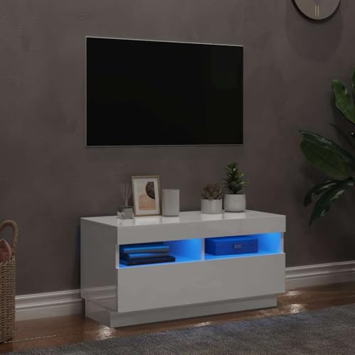 YUOTYRKTEJRSG TV-Schrank mit LED-Leuchten Hochglanz-Weiß 80x35x40 cm Fernsehertisch Wohnwand Wohnzimmer Tv Table Lowboard für Wohnzimmer Büro Gästezimmer Jugendzimmer von YUOTYRKTEJRSG