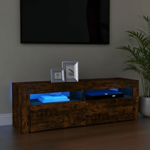 YUOTYRKTEJRSG TV-Schrank mit LED-Leuchten Räuchereiche 120x35x40 cm Fernsehertisch Wohnwand Wohnzimmer Tv Lowboard Sideboard Fernseher für Büro Schlafzimmer Gästezimmer Jugendzimmer von YUOTYRKTEJRSG