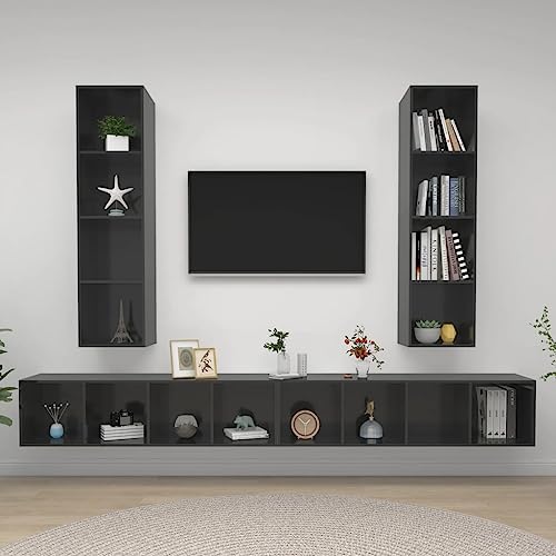 YUOTYRKTEJRSG TV-Wandschränke 4 STK. Hochglanz-Grau Holzwerkstoff Fernsehertisch Schrank Tv Regal Lowboard Wohnzimmer für Jugendzimmer Wohnzimmer Schlafzimmer Gästezimmer von YUOTYRKTEJRSG