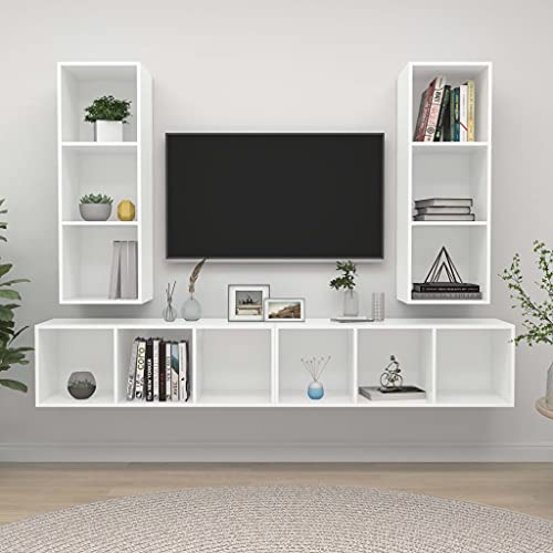 YUOTYRKTEJRSG TV-Wandschränke 4 STK. Weiß Holzwerkstoff Fernsehertisch Schrank Table Sideboard Tv für Büro Gästezimmer Jugendzimmer Schlafzimmer von YUOTYRKTEJRSG