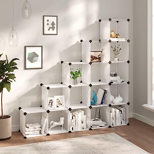 YUOTYRKTEJRSG Transparent PP Cube Storage Shelf with 15 Modular Cubes, Space-Saving Bookshelf for Home Office & Dorm Room, Waterproof & Easy to Clean, Sturdy Steel Frame, Max Load 10kg per Cube von YUOTYRKTEJRSG
