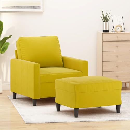 YUOTYRKTEJRSG Velvet Accent Chair with Ottoman Yellow 60 cm Wide Seat Modern Living Room Furniture for Reading Relaxing Comfortable Sofa Chair with Footrest von YUOTYRKTEJRSG