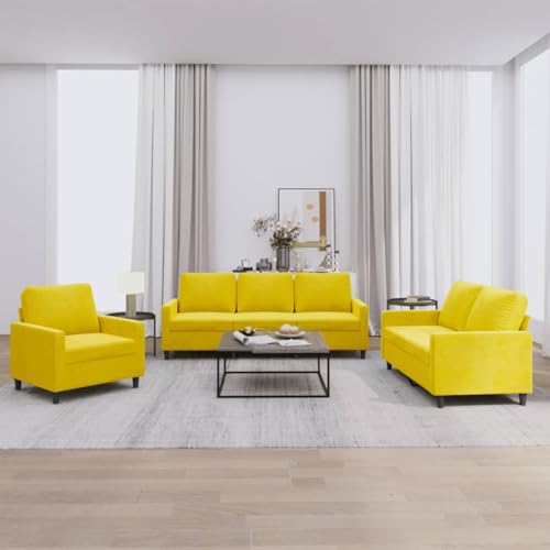 YUOTYRKTEJRSG Velvet Yellow 3-Piece Living Room Sofa Set with Cushions. Modern Fabric Corner Group with Armchair. 2-Seater & 3-Seater for Home Decor. Comfortable Seating Furniture von YUOTYRKTEJRSG
