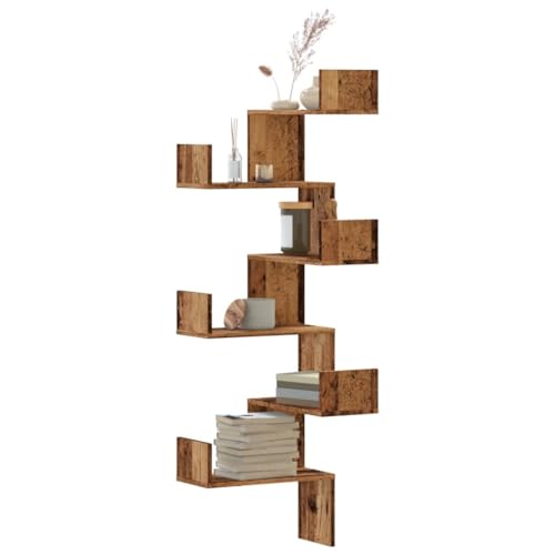 YUOTYRKTEJRSG Wand-Eckregal Altholz-Optik 45x45x147 cm Holzwerkstoff Schmale Bücherregale Regale Für Wände Wall Shelf Regalboden für Schlafzimmer Wohnzimmer Badezimmer Küche von YUOTYRKTEJRSG