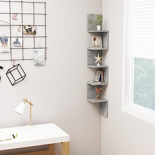 YUOTYRKTEJRSG Wand-Eckregal Betongrau 20x20x127,5 cm Holzwerkstoff Wandtegal Wand Regale Wall Shelf Wandregal Klein für Arbeitszimmer Badezimmer Wohnzimmer Schlafzimmer von YUOTYRKTEJRSG