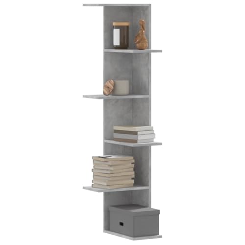 YUOTYRKTEJRSG Wand-Eckregal Betongrau 36,5x36,5x140 cm Holzwerkstoff Kleines Bücherregal Regal Wand Regale Für Wände Kleines Wandregal für Schlafzimmer Arbeitszimmer Wohnzimmer Küche von YUOTYRKTEJRSG