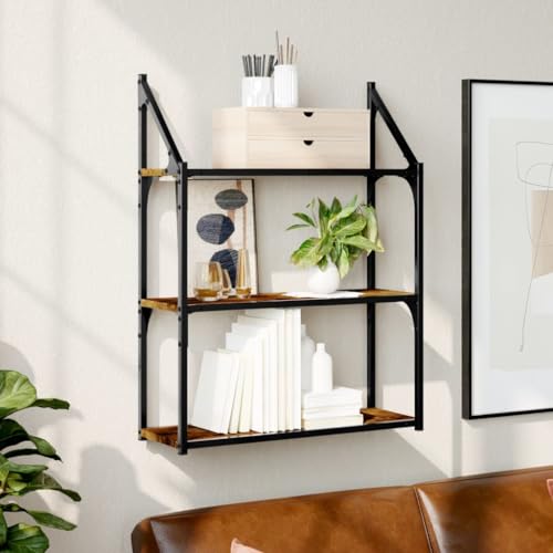 YUOTYRKTEJRSG Wandregal 3 Fächer Räuchereiche 60x21x78,5 cm Holzwerkstoff Wandregal Wandboard Wand Regale Regalboden für Wohnzimmer Schlafzimmer Arbeitszimmer Küche von YUOTYRKTEJRSG
