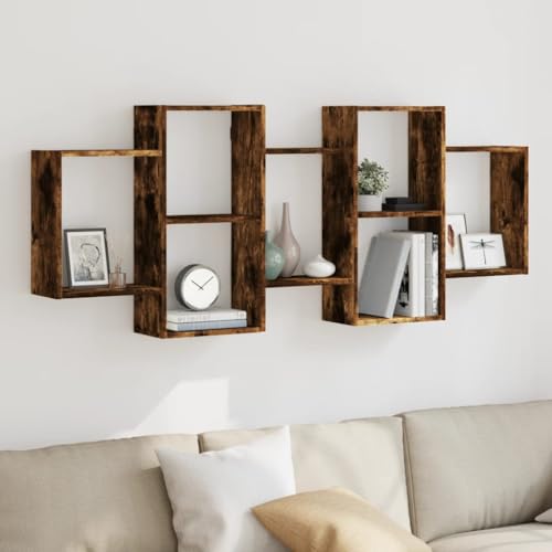 YUOTYRKTEJRSG Wandregal Räuchereiche 159x18x65 cm Holzwerkstoff Schwebendes Regal Wand Regale Regale Für Wände Kleines Wandregal für Arbeitszimmer Wohnzimmer Küche Schlafzimmer von YUOTYRKTEJRSG