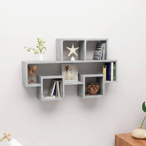 YUOTYRKTEJRSG Wandregal in Autoform Betongrau 82x15x51 cm Holzwerkstoff Schwebendes Bücherregal Regal Wand Wall Shelf Kleines Wandregal für Küche Badezimmer Schlafzimmer Wohnzimmer von YUOTYRKTEJRSG