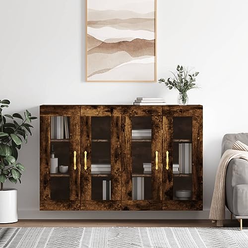 YUOTYRKTEJRSG Wandschränke 2 STK. Räuchereiche Holzwerkstoff Sideboard Küche Schlafzimmerschrank Kitchen Cabinet Schrank Klein für Schlafzimmer Küche Wohnzimmer Badezimmer von YUOTYRKTEJRSG