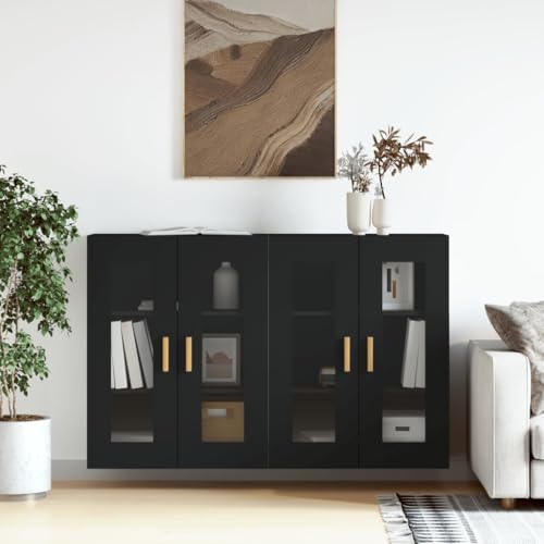 YUOTYRKTEJRSG Wandschränke 2 STK. Schwarz Holzwerkstoff Sideboard Küche Schlafzimmerschrank Kitchen Cabinet Schrank Klein für Schlafzimmer Küche Wohnzimmer Badezimmer von YUOTYRKTEJRSG
