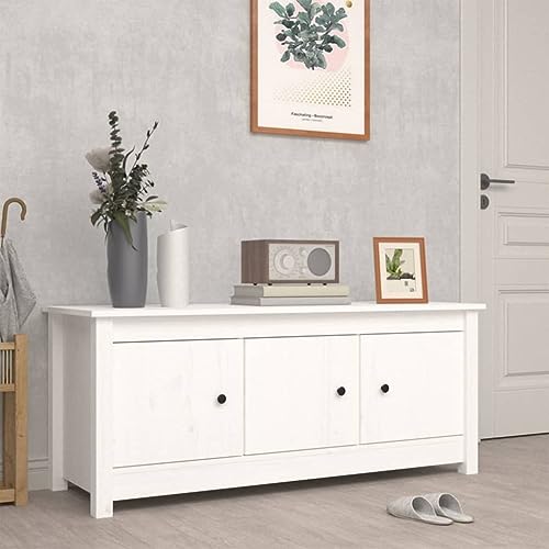 YUOTYRKTEJRSG White Shoe Cabinet 110x38x45.5 cm Solid Pine Wood Storage Organizer with 6 Compartments, Sturdy Rustic Design for Hallway & Entryway, Dustproof Doors & Top Shelf for Decor von YUOTYRKTEJRSG