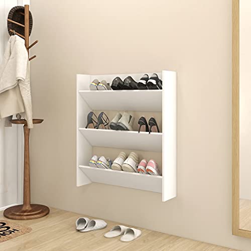 YUOTYRKTEJRSG White Wall Mounted Shoe Cabinet 80x18x90 cm - Modern Storage Organizer with 3 Flip Shelves, Space Saving Entryway Rack for Hallway & Living Room, Easy to Clean MDF Shoe Cupboard von YUOTYRKTEJRSG