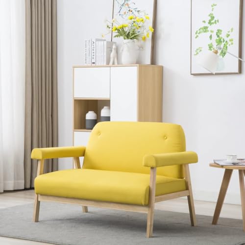 YUOTYRKTEJRSG Yellow 2-Seater Fabric Sofa with Wood Frame. Modern Small Couch for Living Room. Comfortable Loveseat with Soft Polyester Upholstery. Easy Assembly. 115x69x75cm von YUOTYRKTEJRSG
