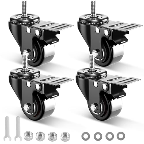 2 Zoll Lenkrollen Set mit 4 Schwerlast-Gewinderollen 1/2 bis 13x1 (Schraubendurchmesser 1/2 Zoll, Schaftlänge 1 Zoll), Industrie-Doppelsicherheitsrollen von YUPEZOP
