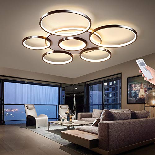 Deckenleuchte Wohnzimmerlampe Dimmbar Fernbedienung Deckenlampe Modern LED 106W Deckelicht Schlafzimmerlampe Acryl Lampenschirm Esszimmerlampe Metall Aluminium Bürolampe Küchelampe Braun,7 heads von YUPIN