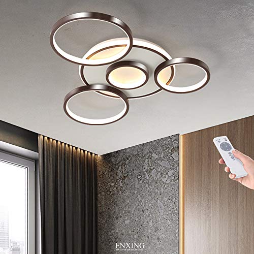 Deckenleuchte Wohnzimmerlampe Dimmbar Fernbedienung Deckenlampe Modern LED 106W Deckelicht Schlafzimmerlampe Acryl Lampenschirm Esszimmerlampe Metall Aluminium Bürolampe Küchelampe Braun,5 heads von YUPIN