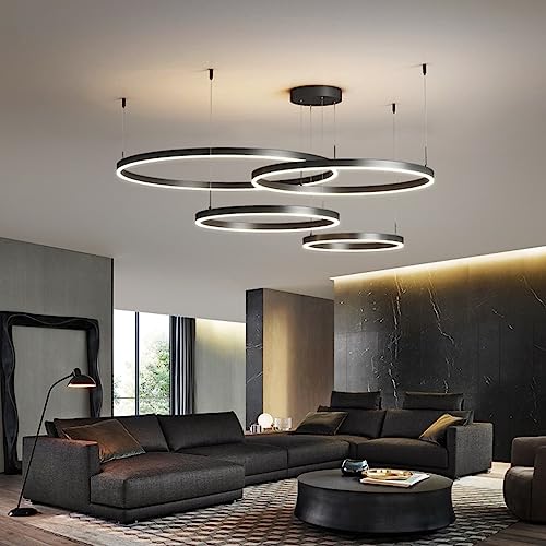 Pendelleuchte LED Dimmbar Metall ring Hängeleuchte Wohnzimmerlamp Hoehenverstellbar Hängelampe Esszimmerlampe Acryl Kronleuchte Mit Fernbedienung Café Bar Küche Büro Deckenleuchte ( Color : Schwarz , Pendelleuchte LED Dimmbar Metall ring Hängeleuchte Wohnzimmerlamp Hoehenverstellbar Hängelampe Esszimmerlampe Acryl Kronleuchte Mit Fernbedienung Café Bar Küche Büro Deckenleuchte ( Color : Schwarz , von YUPIN