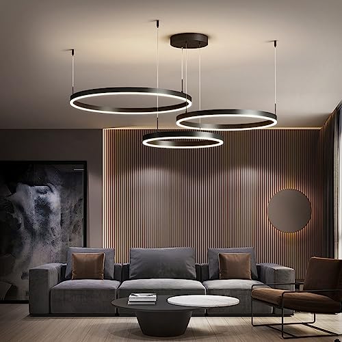 Pendelleuchte LED Dimmbar Metall ring Hängeleuchte Wohnzimmerlamp Hoehenverstellbar Hängelampe Esszimmerlampe Acryl Kronleuchte Mit Fernbedienung Café Bar Küche Büro Deckenleuchte Schwarz von YUPIN