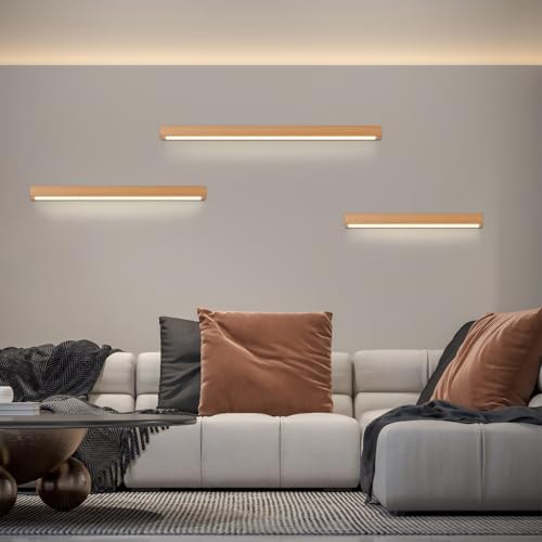 YUPIN Einfache Rechteckig Massivholz Wandleuchte Holz Bettkopf Indoor Wandlampe LED Einstellbar Modern Dorf Wandspiegellampe Für Wohnzimmer Schlafzimmer 3 Farben Dimmbare Deco Wandbeleuchtung(100cm) von YUPIN