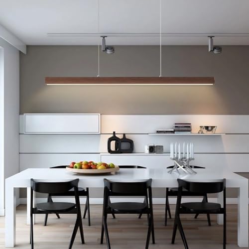 YUPIN LED-Hängeleuchte Für Den Esstisch Aus Holz Dimmbare Moderne Pendelleuchte Aus Massivholz Für Esszimmer Schlichte Höhenverstellbare Kronleuchter Mit Fernbedienung Für Esszimmer Küche Büro(Braun,8 von YUPIN